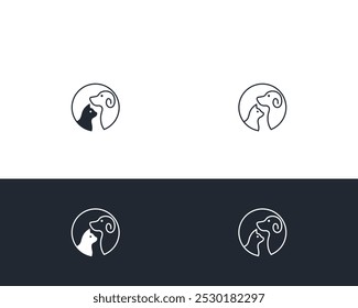 Dog and cat logo design template vector, line of pet logo design suitable for pet shop, store, cafe, business, hotel, veterinary clinic, Domestic animals vector illustration logotype, sign or symbol