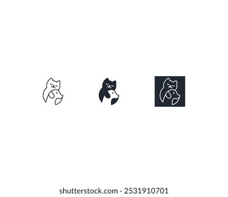 Vector de Plantilla de diseño de logotipo de perro y gato, línea de diseño de logotipo de mascota adecuado para tienda de mascotas, tienda, cafetería, negocios, hotel, clínica veterinaria, logotipo de Ilustración vectorial de animales domésticos, letrero y símbolo