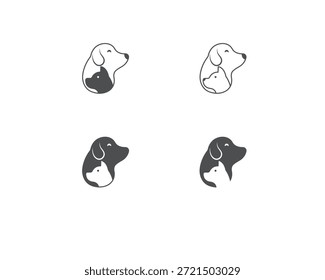 Vector de Plantilla de diseño de logotipo de perro y gato, estilo plano de diseño de logotipo de mascota adecuado para tienda de mascotas, tienda, cafetería, negocio, hotel, clínica veterinaria, logotipo de Ilustración vectorial de animales domésticos, letrero, símbolo.