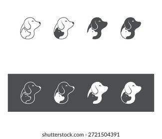 Vector de Plantilla de diseño de logotipo de perro y gato, línea de diseño de logotipo de mascota adecuado para tienda de mascotas, tienda, cafetería, negocio, hotel, clínica veterinaria, logotipo de Ilustración vectorial de animales domésticos, letrero y símbolo