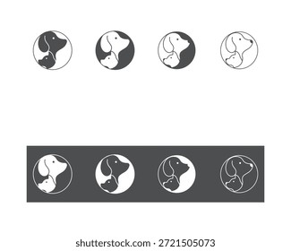 Vector de Plantilla de diseño de logotipo de perro y gato, línea de diseño de logotipo de mascota adecuado para tienda de mascotas, tienda, cafetería, negocio, hotel, clínica veterinaria, logotipo de Ilustración vectorial de animales domésticos, letrero, símbolo.