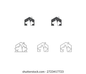 Vector de Plantilla de diseño de logotipo de perro y gato, línea de diseño de logotipo de mascota adecuado para tienda de mascotas, tienda, cafetería, negocio, hotel, clínica veterinaria, logotipo de Ilustración vectorial de animales domésticos, letrero y símbolo