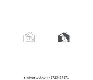 Vector de Plantilla de diseño de logotipo de perro y gato, línea de diseño de logotipo de mascota adecuado para tienda de mascotas, tienda, cafetería, negocios, hotel, clínica veterinaria, logotipo de Ilustración vectorial de animales domésticos, letrero, símbolo