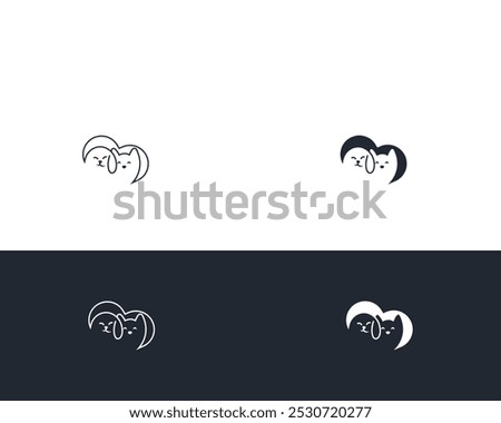 Dog and cat logo design template vector, line of pet logo design suitable for pet shop, store, caffe, business, hotel, veterinary clinic, Domestic animal vector illustration logotype, sign and symbol.