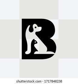 dog cat logo formed b letter vector element design in black color.