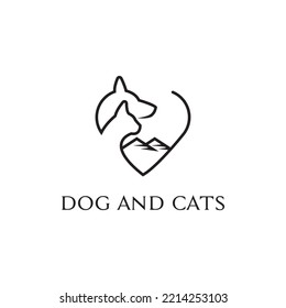 
Dog and cat logo with mountain and heart made with lines. Simple and modern. Very suitable for pet business.