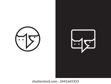 dog with cat logo, pet care in circle shape abstract modern icon design