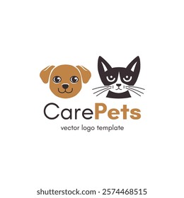 Dog and cat logo template. Design for a veterinary clinic, shelter, pet store. Vector illustration.