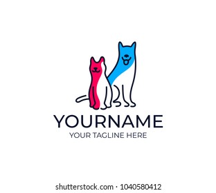 Dog and cat logo template. Veterinary science and care behind pets vector design. Animal illustration
