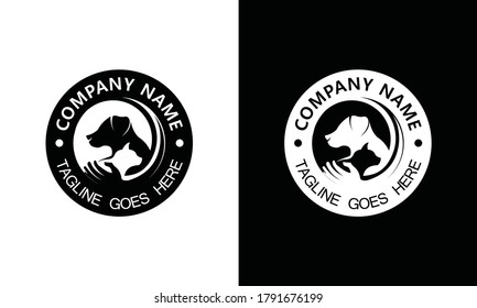 Dog and Cat Logo Vector inside circle and black and white background