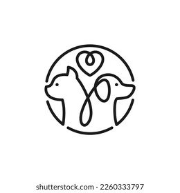 Dog and Cat Logo vector of  pet shop symbol animal lineart clipart, isolated on white background.