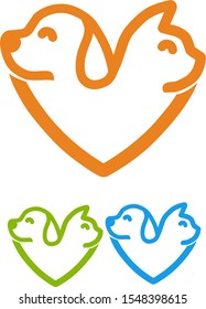 dog and cat logos put together with the symbol of love