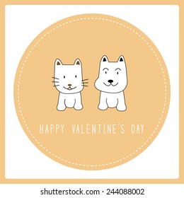 Dog and cat in love. Card for valentine day.