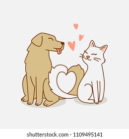 Dog and Cat love each other illustration