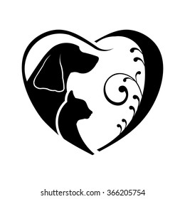Dog and Cat love heart. Vector graphic