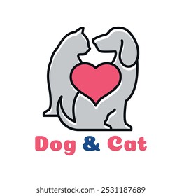 Logotipo do amor do cão e do gato, sinal e símbolo. Crachá de animal moderno para clínica veterinária, alimentos para animais de estimação - Vetor