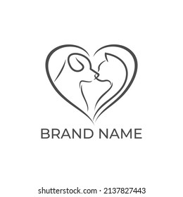 Dog and Cat Love Logo Vector illustration
