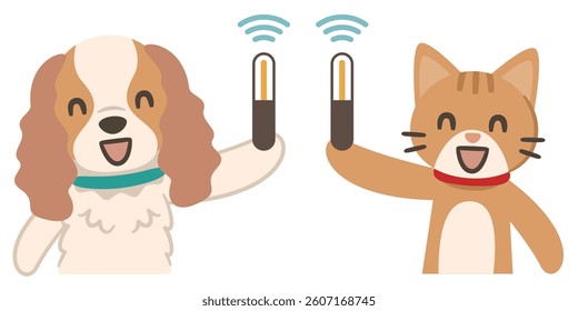 Dog and cat with microchip illustration, simple vector illustration