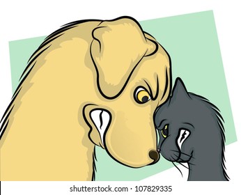 Dog And Cat Nose To Nose/Butting Heads