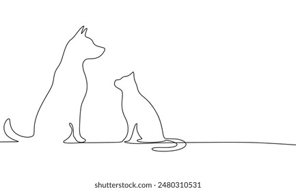 Perro y gato una línea continua. Línea de arte Perro y Gato silueta. Arte vectorial dibujado a mano.