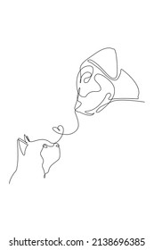 Dog and cat one line drawing. Pet shop logo. Abstract minimal style. Editable line