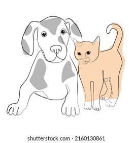 Dog Cat One Line Drawing On Stock Vector (Royalty Free) 2160130861 ...