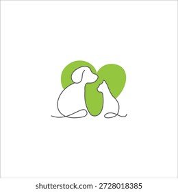 Dog and cat, one line drawing