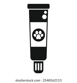 Dog, cat, or other pet ointment, cream, or gel tube with paw print icon in simple style