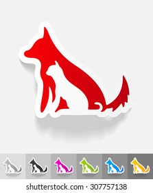 dog and cat paper sticker with shadow. Vector illustration