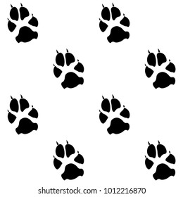 Dog or cat paw black footprint, isolated on white background. Doggo or kitten foot step vector silhouette repeat pattern. Cute animal background of paw foot print for business or marketing purposes.