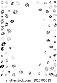 Dog or cat paw black footprint, isolated on white back layer. Doggo, puppy or kitten foot steps vector contour. Cute animal backdrop of paw foot print for illustration or fashion design.