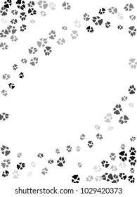 Dog or cat paw black footprint, isolated on white background. Doggo, puppy or kitten foot steps vector silhouette. Cute animal background of paw foot print for illustration or interior design.