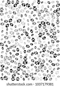Dog or cat paw black footprint, isolated on white back layer. Doggo, puppy or kitten foot steps vector contour. Cute animal backdrop of paw foot print for illustration or fashion design.