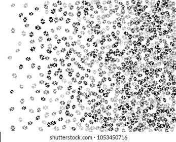 Dog or cat paw black footprint, isolated on white back layer. Doggo, puppy or kitten foot steps vector contour. Cute animal background of paw foot print for illustration or fashion design.