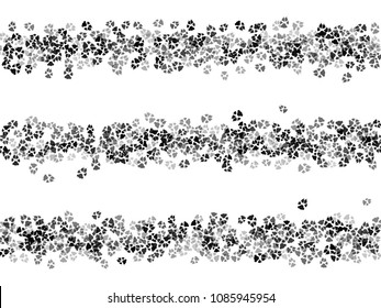 Dog or cat paw black footprint, isolated on white back layer. Doggo, puppy or kitten foot steps vector contour. Cute animal backdrop of paw foot print for illustration or fashion design.