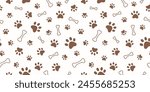 Dog, cat paw and bone seamless pattern vector illustration. Animal, pet, wallpaper, white, background