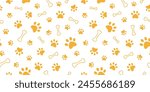 Dog, cat paw and bone seamless pattern vector illustration. Animal, pet, wallpaper, white, background