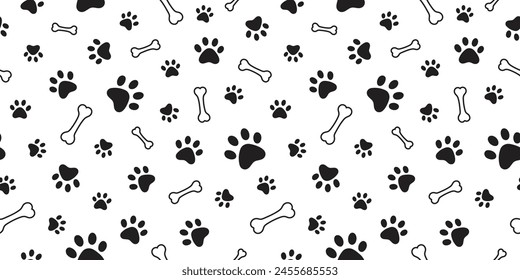 Dog, cat paw and bone seamless pattern vector illustration. Animal, pet, wallpaper, white, background