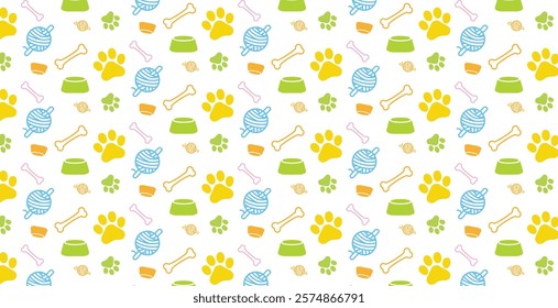 Dog, cat paw and bone seamless pattern vector illustration. Animal, pet, wallpaper, white, background