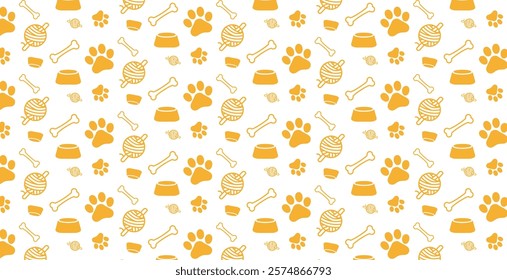 Dog, cat paw and bone seamless pattern vector illustration. Animal, pet, wallpaper, white, background