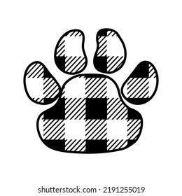 Dog or cat paw. Buffalo Plaid print inside. Vector illustration on an isolated background. Ideal for logo, print on paper and fabric