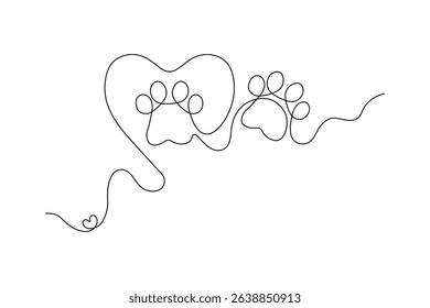 Dog and cat paw  continuous one line art drawing of pet footprint outline minimalist single line unique vector illustration