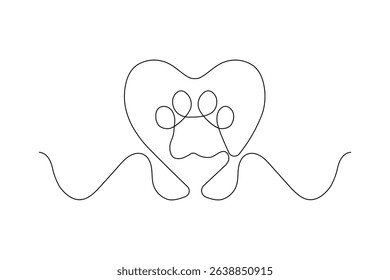 Dog and cat paw  continuous one line art drawing of pet footprint outline minimalist single line unique vector illustration