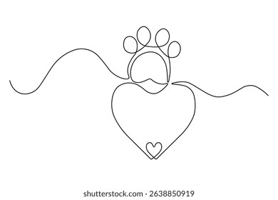 Dog and cat paw  continuous one line art drawing of pet footprint outline minimalist single line unique vector illustration