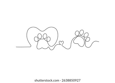 Dog and cat paw  continuous one line art drawing of pet footprint outline minimalist single line unique vector illustration