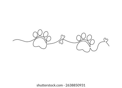 Dog and cat paw  continuous one line art drawing of pet footprint outline minimalist single line unique vector illustration