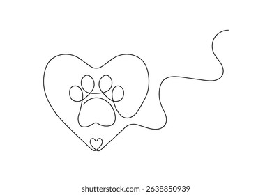 Dog and cat paw  continuous one line art drawing of pet footprint outline minimalist single line unique vector illustration