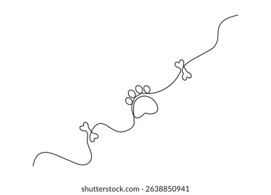 Dog and cat paw  continuous one line art drawing of pet footprint outline minimalist single line unique vector illustration