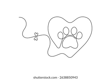 Dog and cat paw  continuous one line art drawing of pet footprint outline minimalist single line unique vector illustration