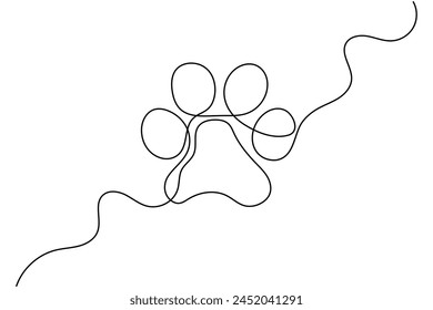 Dog or cat paw footprint and heart in continuous one line drawing of minimal out line art. Animal in heart
Pets love concept abstract drawing